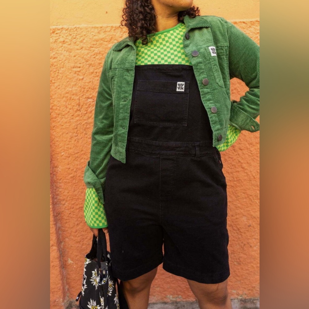 LUCY & YAK Timmy Dungaree Shorts: ORGANIC DENIM - Washed Black - UK 6 US 2